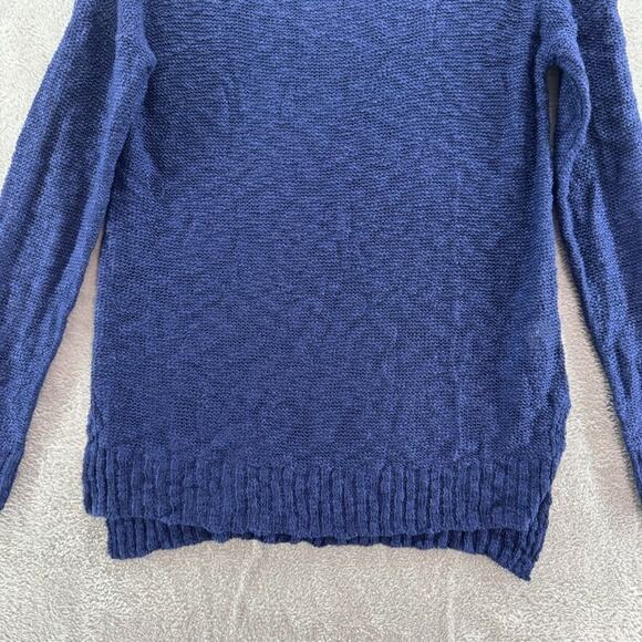 Oh MG Sweater L Blue Knit Crew Neck Pullover Long Sleeve Side Slit Beach - Picture 4 of 16